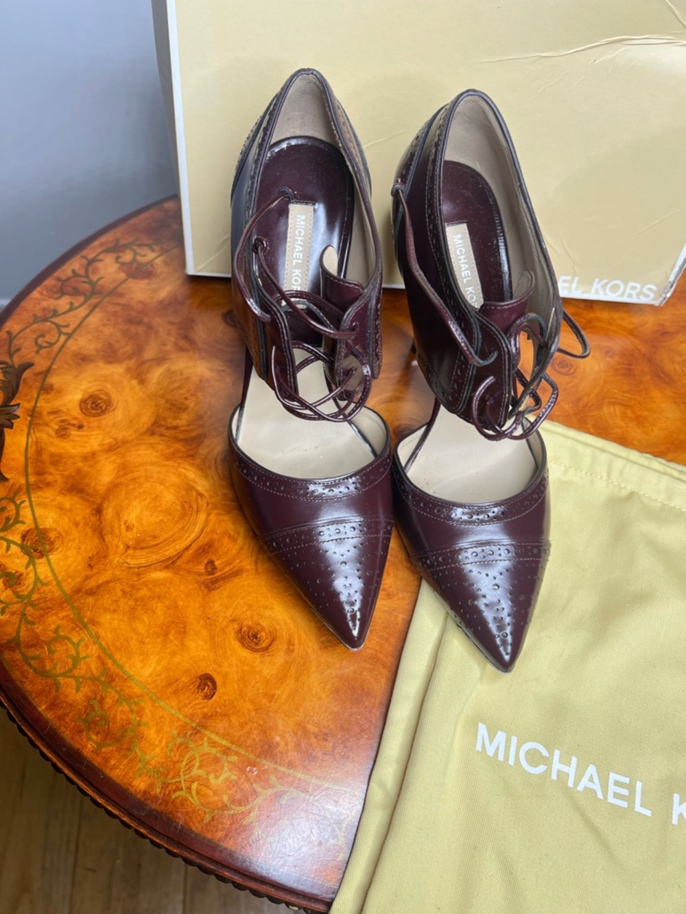 Michael Kors Women's Oxblood Pointed Toe Lace-Up Heels